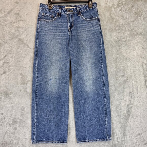 Levi's Premium Jeans Womens 28x30 Blue Denim Low Loose Baggy Wide Leg WaterLess - Picture 1 of 16